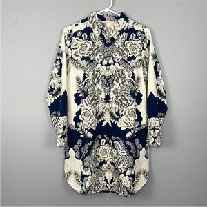Soft Surroundings St. Remy Button Down Tunic Top. Size Small. Cream & Navy Blue.